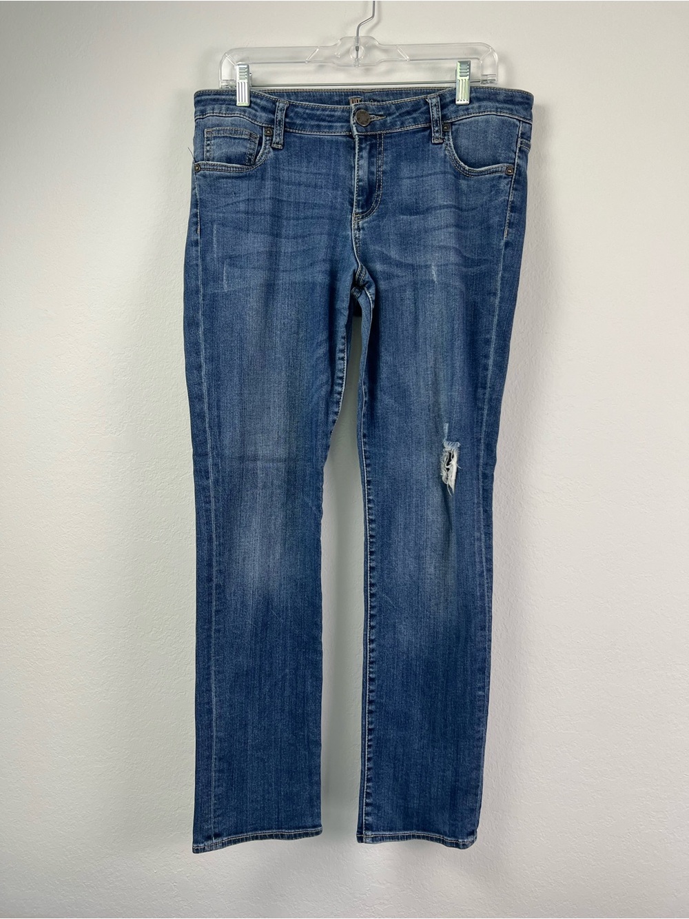 Kut from the Kloth Cotton Spandex  Straight Leg Distressed Blue Jeans